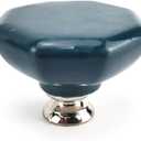 PILYON Drawer Knob 8 Pack Hexagonal Ceramic Handle Drawer Cabinet Single Hole Door Knob Navy Blue