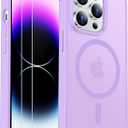 SPIDERCASE for iPhone 14 Pro Max Case, Magnetic Translucent Matte Case with 2PCS Tempered Glass Screen Protector Slim Phone Case for iPhone 14 Pro Max 6.7'', Light Purple