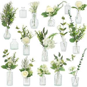 WARMALL Artificial Flowers with Vases, 16 Pcs Bud Vases, & 81 Pcs Artificial Plants DIY Set Suitable for Centerpieces Table Weddings Party Office and Indoor Decor Mini Small Glass Clear(White)