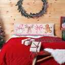 Coquette Pink Snowman Gingerbread Body Pillow Cover 20x54 Inches,It's The Most Wonderful Time of The Year,Preppy Pink and White Bow Xmas Decorative Long Hug Pillow Covers for Couch Bed