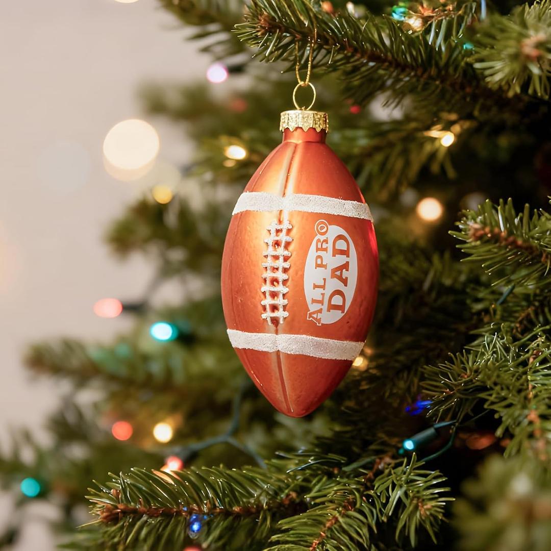 WDS WONDROUS Football Christmas Ornament & Decoration, 2.36 White and Brown Sports Ornament Set for Xmas Tree, Glass Hanging Decor Holiday Party Home Gift (Set of 1)