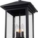 Treekee Large Outdoor Pendant Light, Modern Adjustable Hanging Lantern, Black Outside Porch Chandelier Light with Seeded Glass, Exterior Pendant Lighting for Patio, Porch, Yard, Gazebo