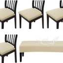 CALBODE Waterproof Seat Covers Set of 4 with Stretch Bench Slipcover, Removable Dining Chair Cushion Slipcovers for Home, Restaurant, Banquet,Washable Kitchen Chair Seat Cushion Protector(Beige, 5PCS)
