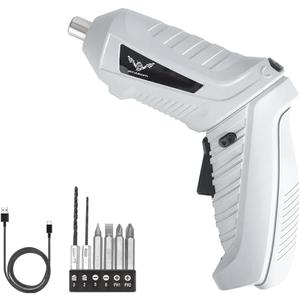 Gray Electric Screwdriver, 3.6V Cordless Screwdriver Rechargeable with 6pcs Screwdriver Bit Set, Front LED Light, Flexible Shaft, Micro USB, Carrying Case, Easy for Small Home Projects