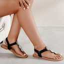 Luoika Women's Wide Width Flat Sandals, Flip Flop Thong Sandals Strappy Rhinestone Comfortable Summer Beach Shoes for Women.813 Black 7XW