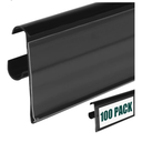 Fulmoon 100 Pcs 27 x 1.26 Inch Wire Shelf Label Holder Strip Price Tag Black Back Plastic Label Holder with Clear PVC Cover Black Back for Refrigeration Cases Cooler Shelf