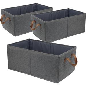 Pack of 3 Large Capacity Storage Bins Closet Organizer System, Sturdy Foldable Storage Boxes for Organizing Clothing, Sheets, Toys, Books - Shelf Organizer Shelves Basket Storage Bin (Gray)