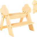 Wooden Toddler Step Stool, 2-Step Foldable Stool for Kids with Non-Slip Surface, Baby Bathroom Stool for Potty Training, Bathroom Sink, Kitchen Counter with Cute Cloud Design, Natural