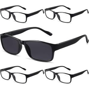 Gaoye Reading Glasses Men/Women, Eyeglasses, Blue Light Readers for Men/Women, Computer Eye Glasses, Cheaters (G1-5 Pack Light Black/1 Sun)