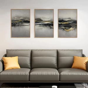 Celestdeco Modern Abstract Framed Canvas Wall Art Set, Neutral Textured Wall Decor, Boho Minimalist Gold and Gray Wall Painting for Living Room, Bedroom, Dining Room, Office - 16" x24" x3