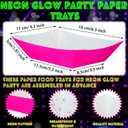 Lallisa 120 Pcs Neon Glow Party Supplies Serves 60 Neon Paper Food Trays Disposable Birthday Food Boat with Wax Paper Sheet Serving Tray for Buffet Glow in The Dark Movie Night Party Decoration