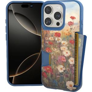 Smartish iPhone 16 Pro Wallet Case - Wallet Slayer Vol. 1 [Slim + Protective] Credit Card Holder - Drop Tested Hidden Flip Card Slot Cover Compatible with Apple iPhone 16 Pro - Wildflower Fields