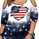 MYHALF Plus Size American Flag Shirt Women 4th of July Shirts Patriotic Cold Shoulder T-Shirt Summer Short Sleeve Tops 3XL