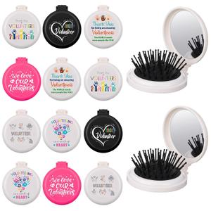 Meanplan 12 Pcs Volunteer Appreciation Gifts Bulk Thank You Folding Hairbrushes with Mirror for Women Volunteer Month Appreciation Week Employee Staff Team Party Gift Supplies