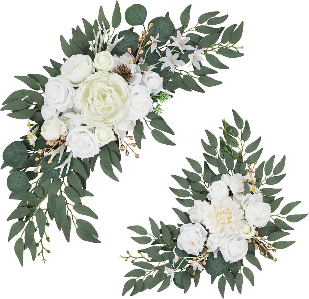 Wedding Arch Flowers Set of 2, Artificial Flowers for Decoration for Wedding Ceremony Backdrop, Wedding Floral Arrangement for Arch, Wedding Welcome Signs, Reception Decor (White)