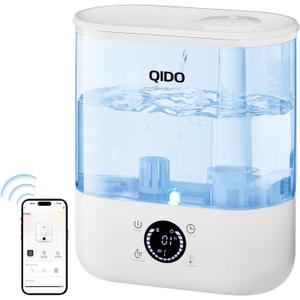 QIDO Top Fill Humidifiers for Bedroom, 5 L Cool Mist 36H Super Long Time, Quiet 28dB Essential Oil Diffuser for Baby & Plants, 3 Adjustable Mist with Touch/APP/7-color Nightlight, Auto Shut-off, White