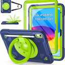 Hogenl for iPad A16 Case 11th Generation 11 inch 2025 /iPad 10th Generation Case 10.9 inch 2022, with 360° Rotating Stand & Screen Protector & Shoulder Strap/Pencil Holder Rugged Cover (Navy Green)