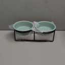 Ceramic Elevated Dog Bowl Set - Double Dog Food and Water Bowls with Metal Stand - Raised Pet Dishes for Puppies and Cats - 1 Cup - 13.5 fl oz - Green