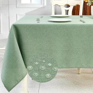 IVAPUPU Textured Linen Table Cloth for Rectangle Table - Sage Green Tablecloths Rectangular Waterproof Wrinkle Free Wipeable Dining Cover for Spring Wedding Birthday Kitchen Decor, 60 x 84 Inch