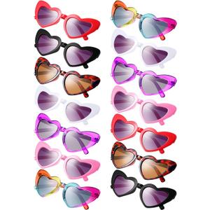 Weewooday 14 Pairs Heart Shaped Sunglasses for Kids Oversized Heart Retro Sunglasses for Girls Age 3-1