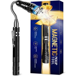 Magnetic Pickup Tool with Flashlight - 22" Extendable Magnets 360° Flexible Neck Magnet Tool Gift for Man Father Dad Grandpa Him Electrician Husband, Best Choice for Valentine, Christmas, Anniversary, Pack of 2