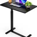 Overbed Bedside Table with Hidden Casters, Adjustable Pneumatic Mobile Laptop Computer Standing Desk, Rolling Laptop Table, Movable Overbed Table Hospital Home Use, Black