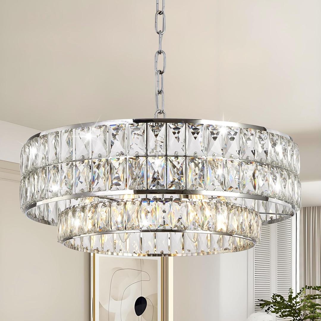 Luxury Crystal Chandelier,6-Light Semi-Flush Mount Ceiling Fixture, 20"