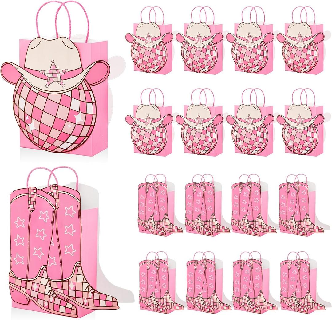 Kolldenn 16 Pcs Cowgirl Birthday Party Favors Bags Cowgirl Boots Paper Bags Pink Disco Paper Bag Western Theme Party Favors Kraft Bachelorette Last Rodeo Supply