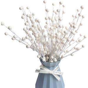 10 Pack Holly Berry Stem Picks, 14.4" Decorative Wire Berries Twig Stem Artificial Sprays for Christmas Tree Branches Fillers Decoration, Holiday Dcor, Wreath Garland, Home DIY Crafts (10, White)