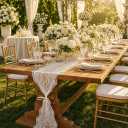 ARTABLE White Wedding Table Runner Imitation Lace Elegant Pattern Suitable for Wedding Party Bridal Shower Decorations Vintage Rustic Table Runners (Offwhite-1, 12 x 120'' 3PCS Set)