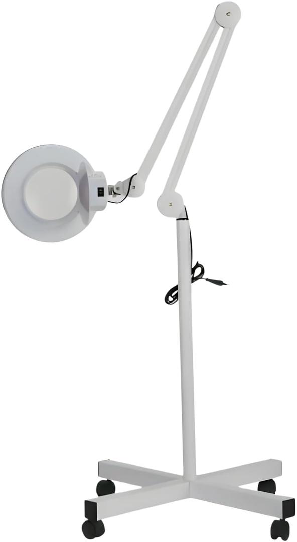 ANCHOR LANE Magnifying Glass with Light and Stand, 10x Lighted Magnifying Glass Floor Stand with Flexible Gooseneck & Spinner Wheels, Large LED Magnifying Lamp for Salon, Skincare & Beauty