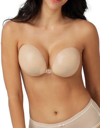 Niidor Adhesive Bra Strapless Sticky Invisible Push up Silicone Bra for Backless Dress Beige Nude, Size C