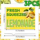 3 Pcs Lemonade Sign,12" x 16'' Fresh Squeezed Lemonade Yard Lawn Sign with Steel Stakes Double Sided Lemonade Stand Birthday Party Decorations for Lemonade Stand Supplies Store Home Outdoor