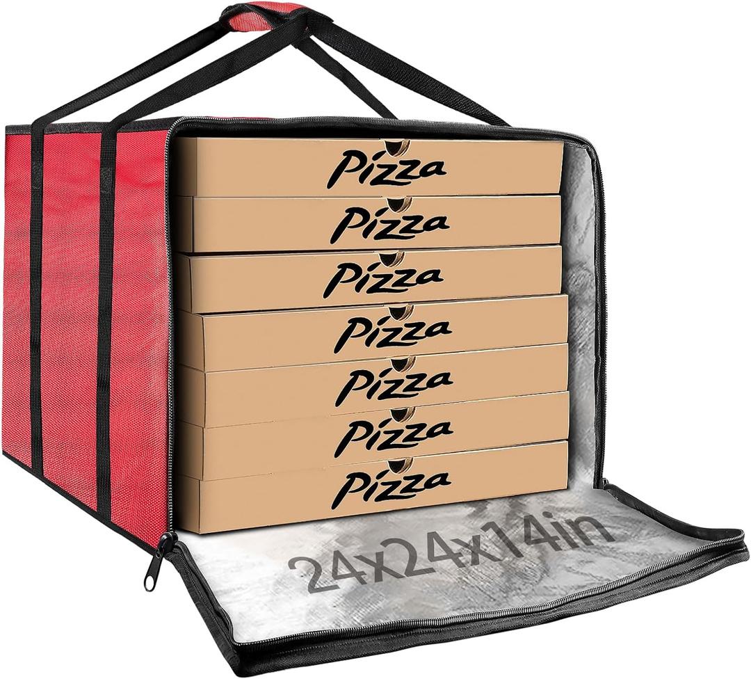 Large Pizza Delivery Bag Insulated 24"x 24" x14", Red Pizza Warmer Bag for Food Delivery, Pizza Carrier Insulated Bags Keep Your Pizza Hot and Fresh, Perfect for Deliveries and Personal Use
