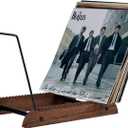 Extra-Large Vinyl Record Storage Holder Modern Album Display Solid Wood Stand with Black Metal Rack Home Decor Organizer for Vinyl Record, Holds up to 75 Albums, 14.2''L x 8.1''W x 10.7''H