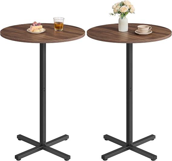 VASAGLE Round Cocktail Table, Set of 2, High Top Bar Pub Table with Metal Frame and Cross Base, for 2-3 People, Modern, Easy to Assemble, 23.6 x 41.1 Inches, Natural Walnut ULBT362K01