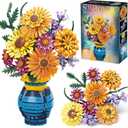 Flower Bouquet Building Blocks Set with Vase, Valentines Day Gifts for Her Wife Him, 1065PCS Sunflower Botanical Collection Artificial Flower Birthday Gifts for Women Men Teen Girls Mom Teacher Adults