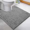 LuxUrux Toilet Rugs U Shaped Washable, Bathroom Toilet Mat, Extra-Soft Plush Bath Bathroom Rug,1'' Chenille Microfiber Material, Super Absorbent Shaggy Machine Wash & Dry (20 x 20 inch, Light Grey)