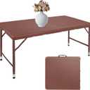 4 FT Folding Table with Carry Handle, Portable Fold-in-Half Plastic Table, Rectangle Foldable Table for Indoor/Outdoor Brown