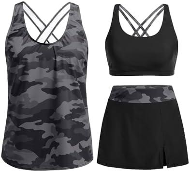 Daci Women's 3 Piece Tankini Swimsuits with Skirt - Tummy Control Bathing Suit Swim Tank Top Sport Bra 2026 Athletic Swimwear Small
