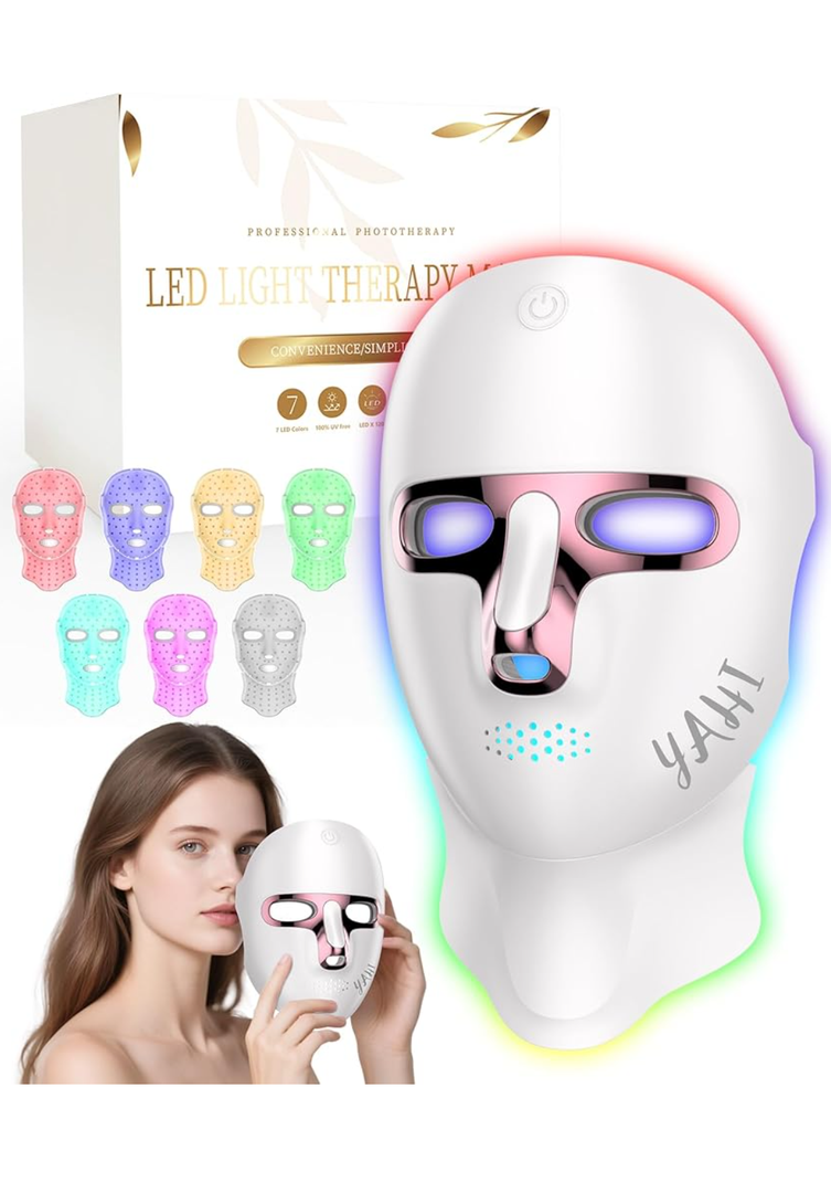 Yahi Red Light Therapy for Face and Neck, Rechargeable and Ergonomic Design for Home & Travel, Cordless Face Mask Light Therapy, White