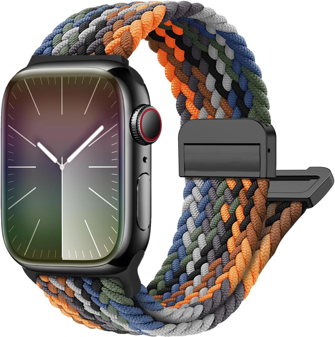 Magnetic Braided Stretchy Loop - Compatible with Apple Watch Band 42mm 46mm 40mm 41mm 44mm 45mm 38mm Ultra 3/2 49mm Women Men,Elastic Woven Fabric Nylon Strap for iWatch 11 10 9 8 7 6 5 4 3 SE Ultra