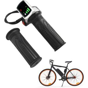 1 Pair Electric Scooter Throttle Grip 48V Twist-Throttle Handle with Display, 6-Pin Interface Key Lock Start Button for E-Bike Scooter Tricycle 7/8" 22MM Handlebar ABS Rubber