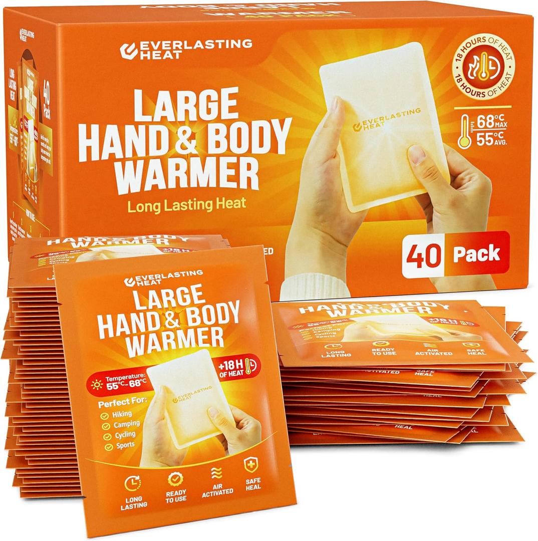 XL Hand Warmers & Body Warmers 40 Pairs - Up to 18 Hours of Long Lasting Warmth and Hot Hands - Easy Air Activation for Hands, Body and Feet - TSA Approved