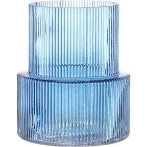 Blue Glass Vase, Ribbed Glass Vase for Tulips, Flower Vases for Bouquet, Blue Modern Vases for Living Room, Dining Table, Entryway, Mantle, Shelf, Wedding, Office, 7.5 Inches