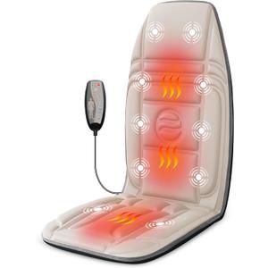 Vibration Back Massager with Heat, Massage Chair Pad with 10 Vibration Motors & 2 Heating Levels, Chair Massager for Recliner, Sofa, Beige