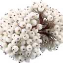 Tatuo 400 Pcs White Berries Stems 12 mm Artificial Frosted Holly Berries for Christmas Tree Decor Rustic Fake Simulation Mini Berry Fruit for Christmas Wreath DIY Craft Xmas Party Supply