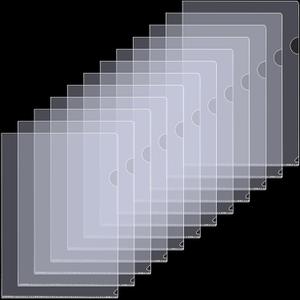 12 Pack Clear File Folders - A4/Letter Size Transparent L-Type Paper Plastic Sleeves Ideal for School and Office Supplies