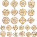 Hiceeden 24 Pieces Gold Crystal Brooches for Women, Rhinestone Brooches and Pins, Flower Brooch for Crafts, Diamond Pins for Flower Wedding Bouquet Pins Set