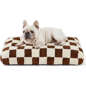 Lesure Dog Beds Medium Size-Thick Shredded Chopped Foam Pet Bed Indoor with Removable Cover, Cute Modern Fuzzy Plush & Anti Slip Bottom, Brown (30.0"L x 20.0"W x 4.0"Th)